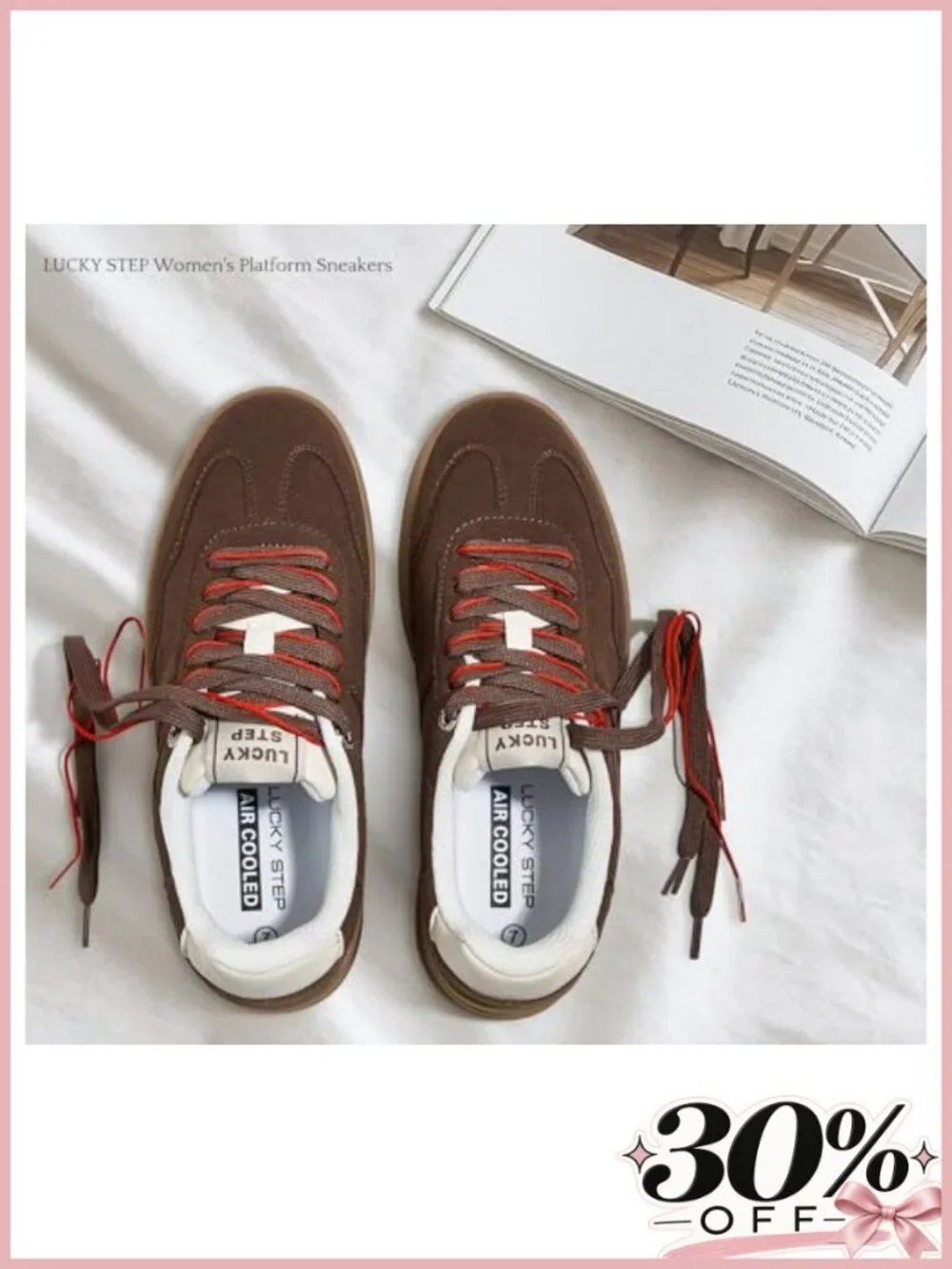 Women Platform Sneakers Fashion Retro Suede Leather Lace-Up